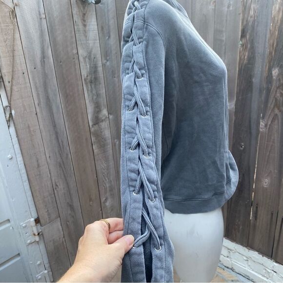 RtA Gray Braided Sleeve Detail Crew Neck Cotton Sweatshirt size XS - Picture 10 of 11